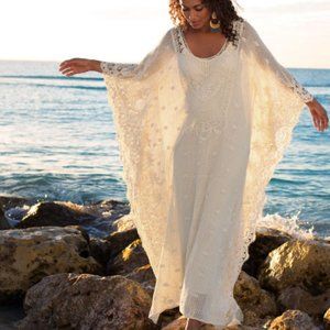NEW Soft Surroundings Martinique Breeze Caftan Crochet Lace Kaftan Sz S / M